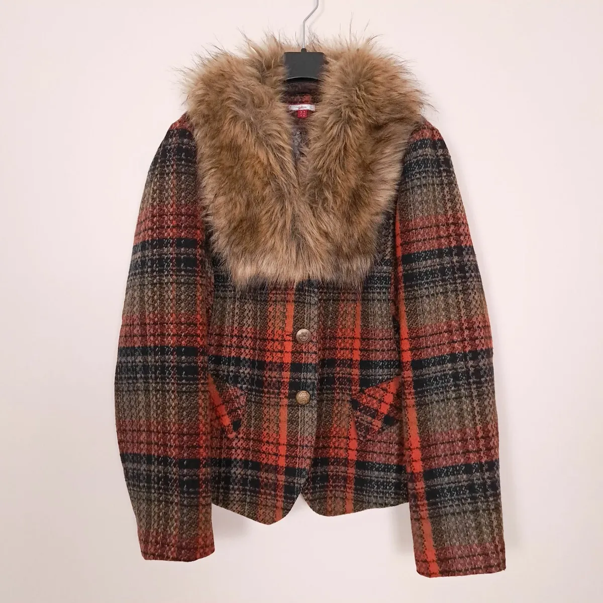 Joe Browns Orange Brown Plaid Wool Jacket 18UK - Image 1