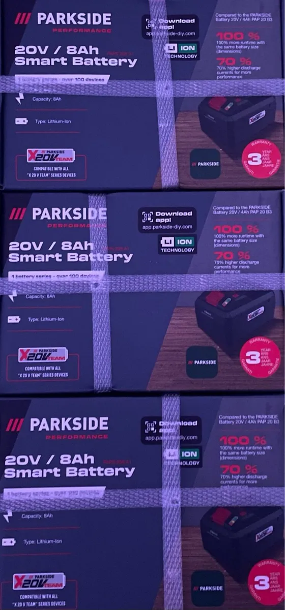 3 X Parkside 20V 8Ah Smart Battery Brand New