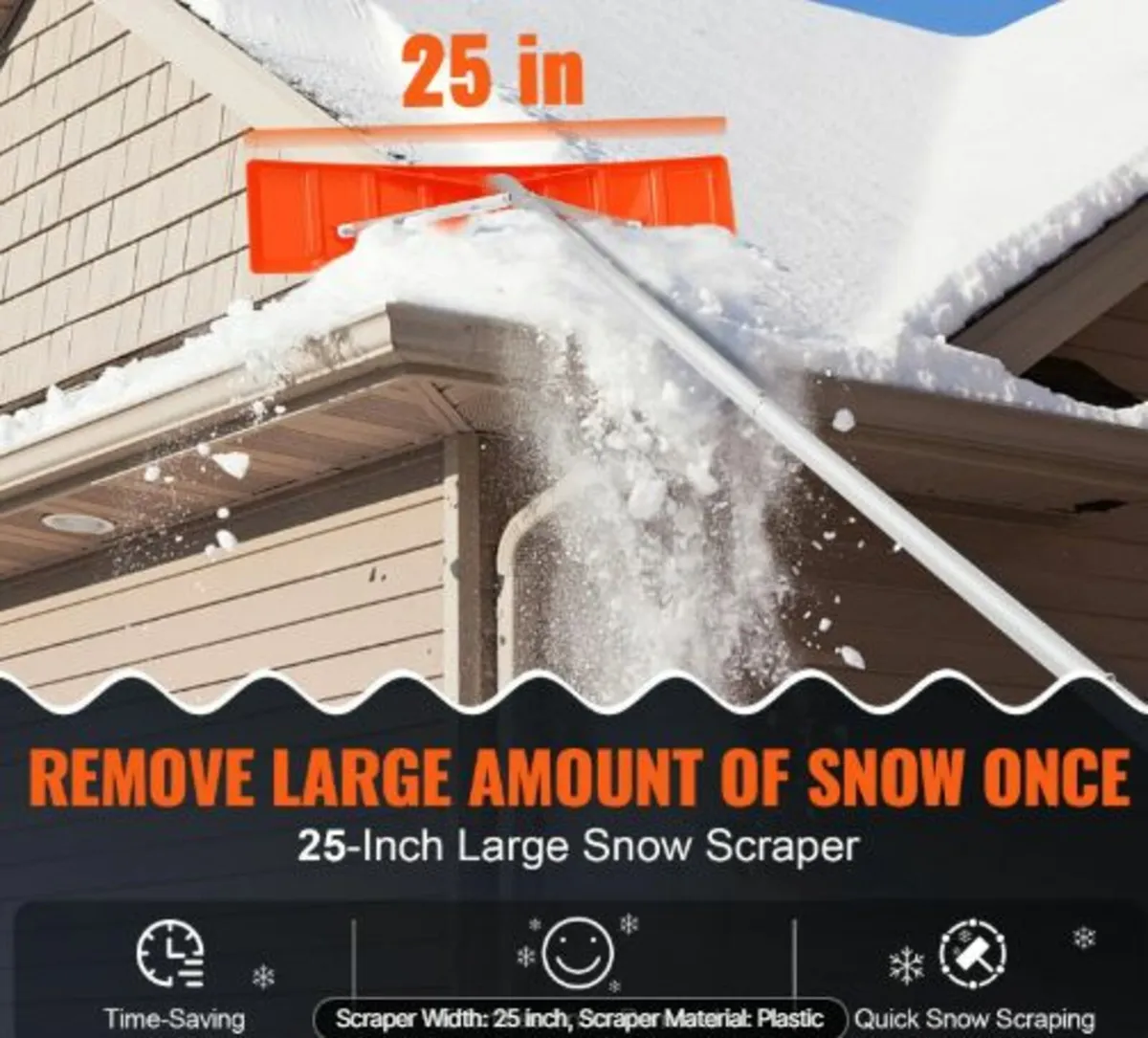 Snow Roof Rake,63.5 cm Plastic Blade Snow Removal - Image 2