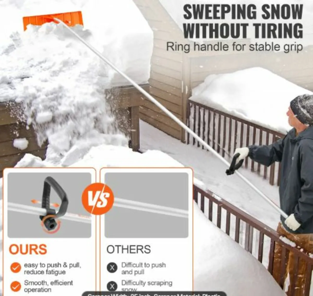 Snow Roof Rake,63.5 cm Plastic Blade Snow Removal - Image 3