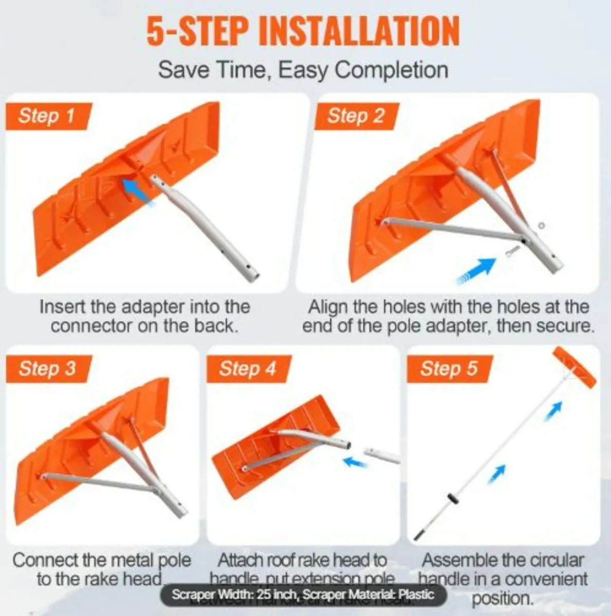 Snow Roof Rake,63.5 cm Plastic Blade Snow Removal - Image 4