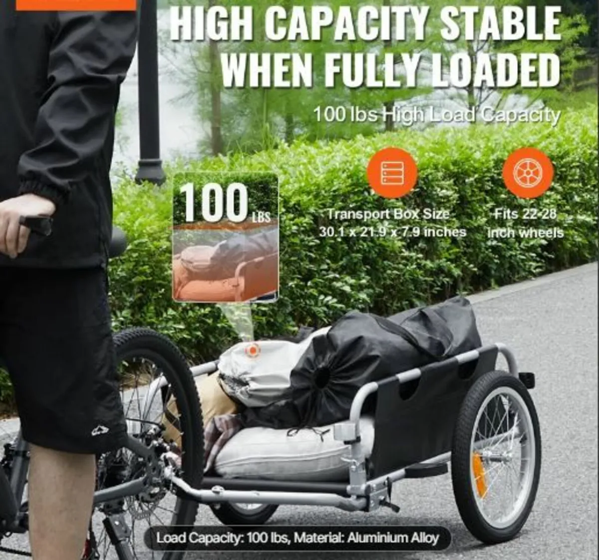Bike Cargo Trailer, 100 lbs Load Capacity - Image 2