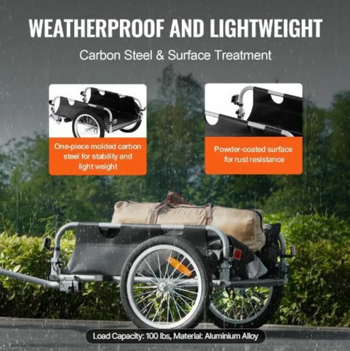 Bike Cargo Trailer, 100 lbs Load Capacity - Image 3