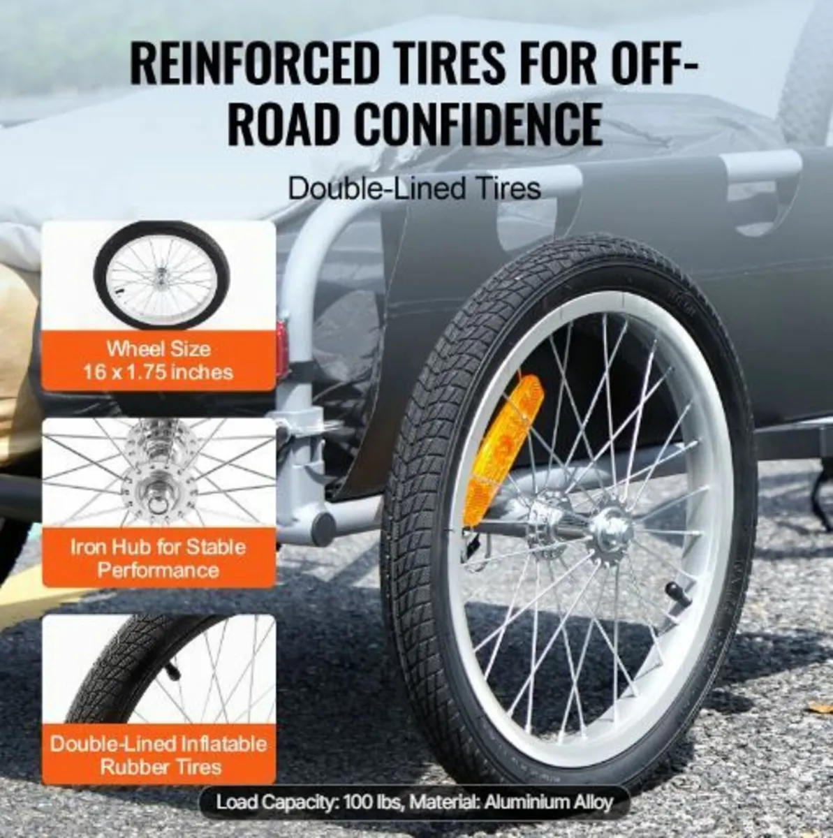 Bike Cargo Trailer, 100 lbs Load Capacity - Image 4