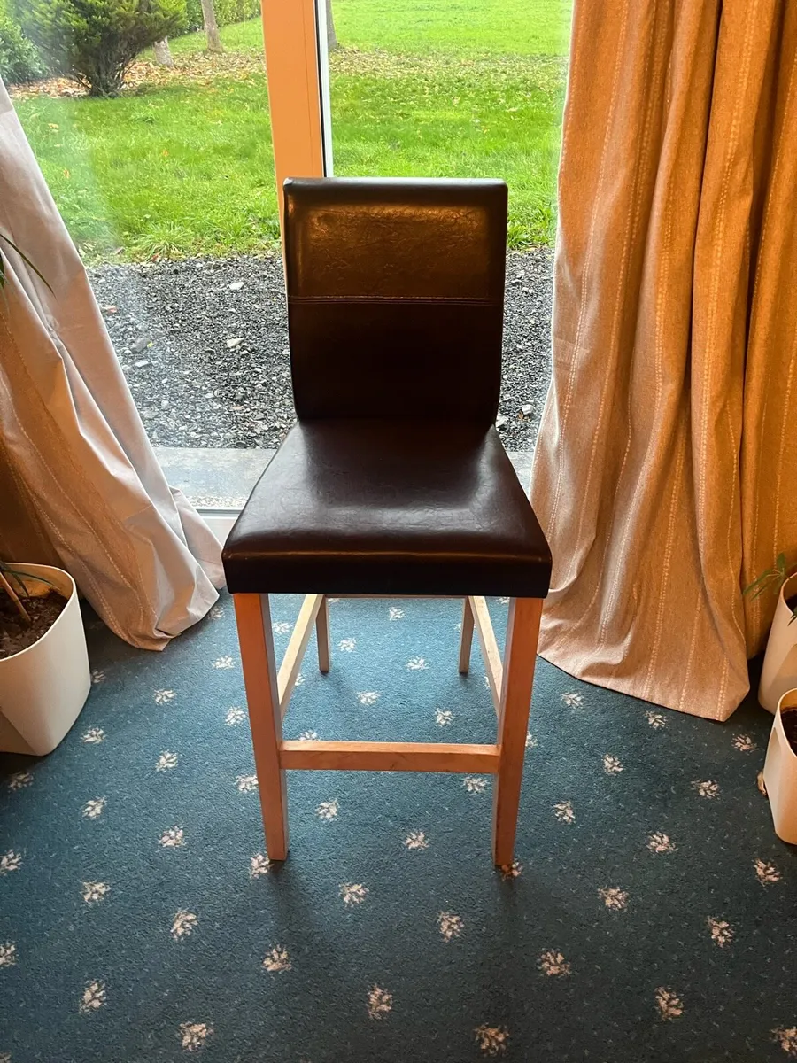 3 Dark Brown Leather Bar Stools - Image 3