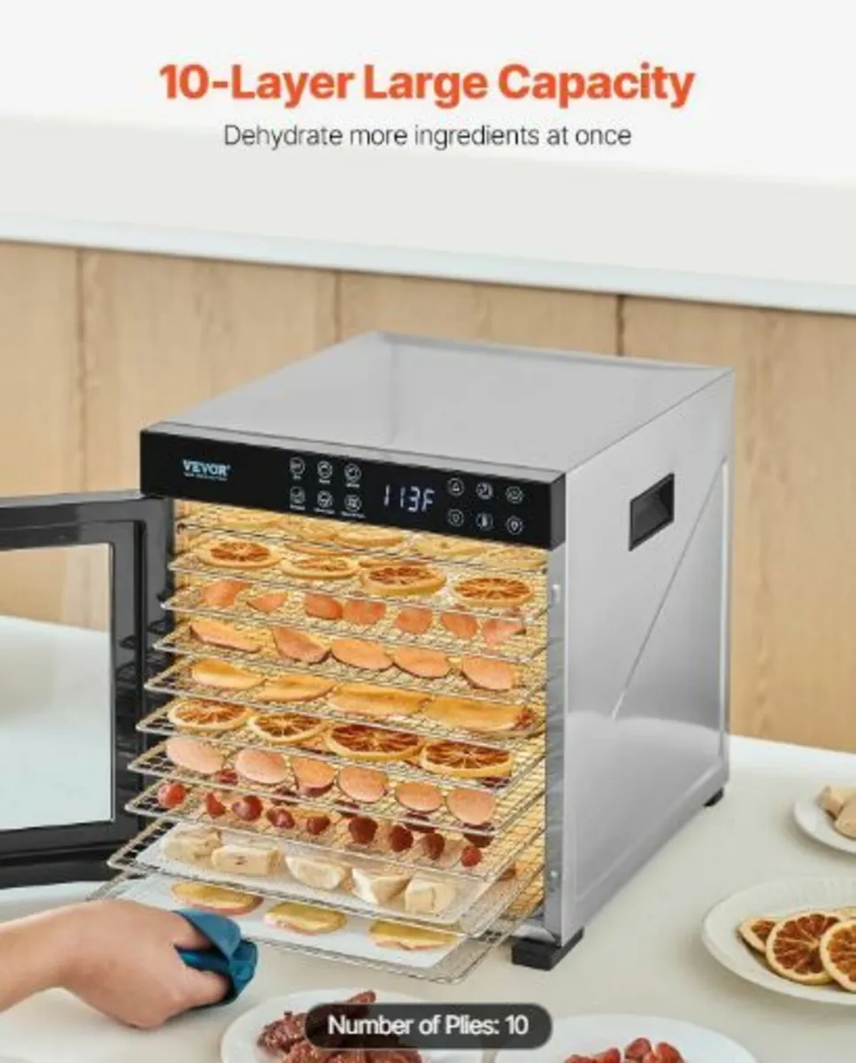 Food Dehydrator Machine, 10 Stainless Steel Trays - Image 2
