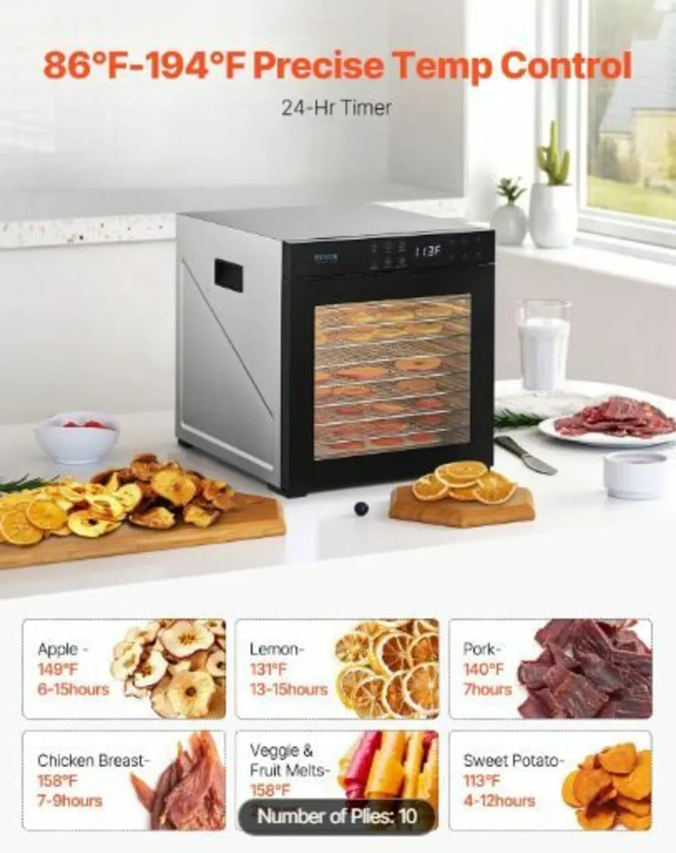 Food Dehydrator Machine, 10 Stainless Steel Trays - Image 3