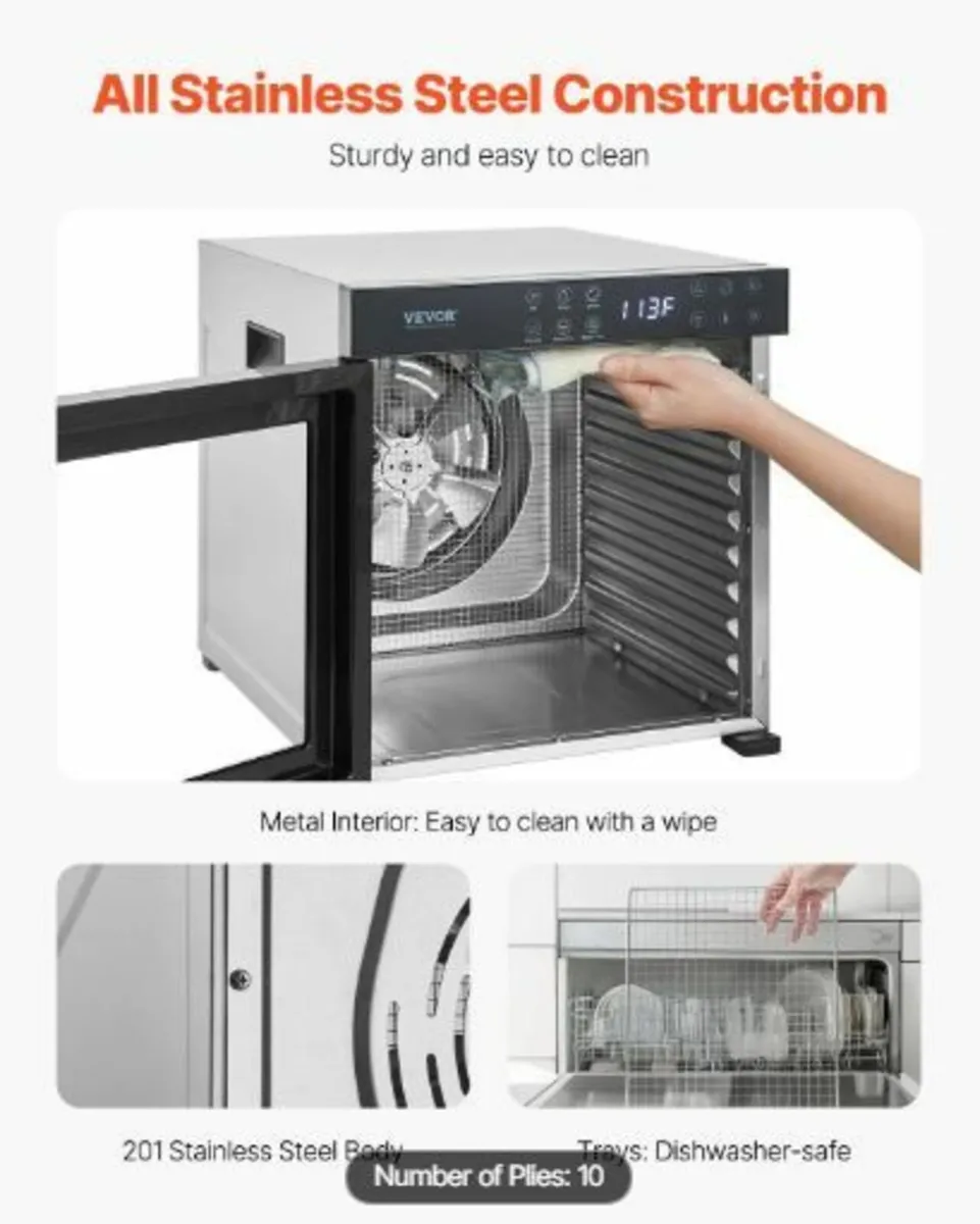 Food Dehydrator Machine, 10 Stainless Steel Trays - Image 4