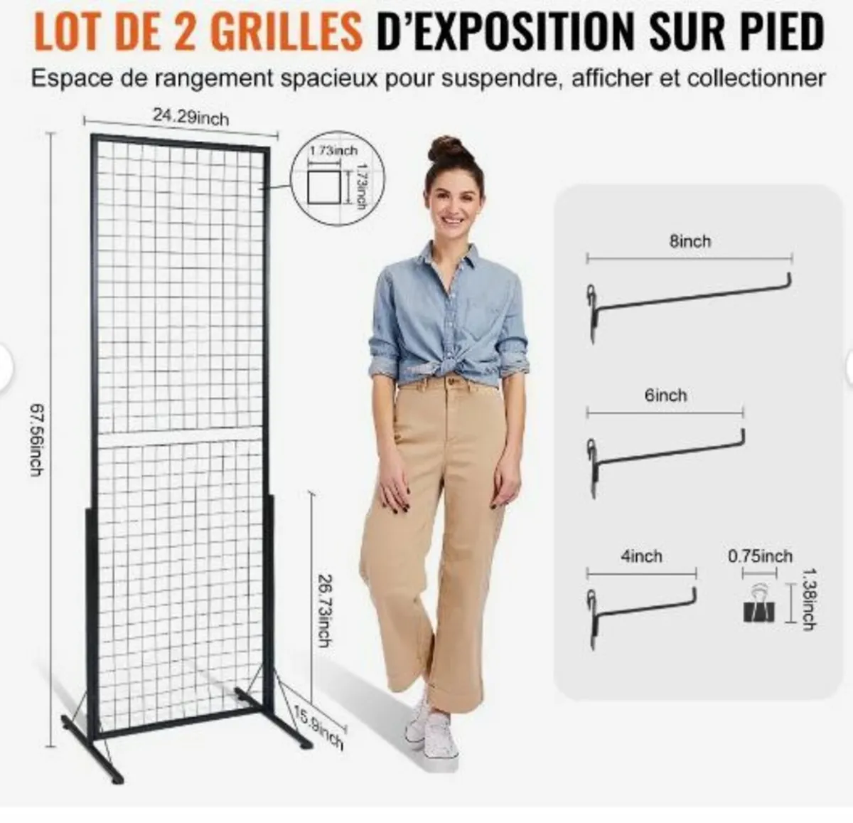 61 x170.7 cm Grid Wall Panels Tower, 2 Packs - Image 3