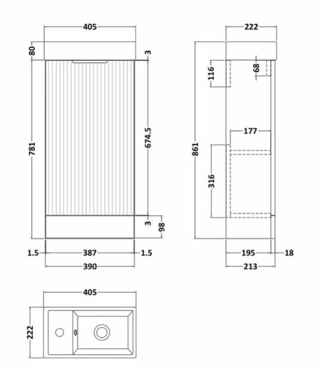Fluted 400mm FS Vanity Unit & Basin - Satin Green - Image 2