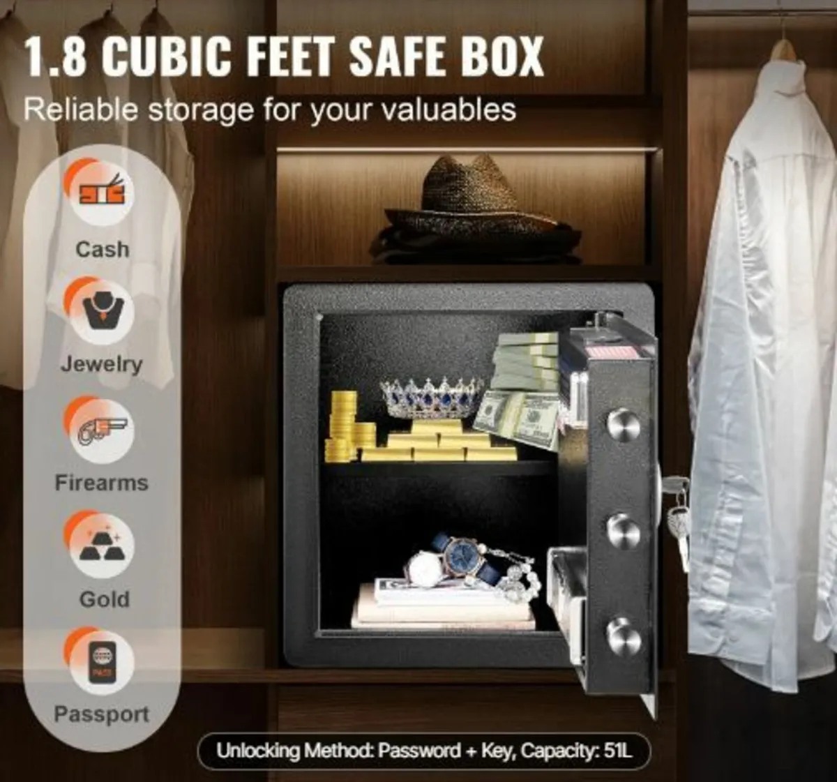 Safe, 51.0 L Home Safe, Steel Security Safe - Image 2