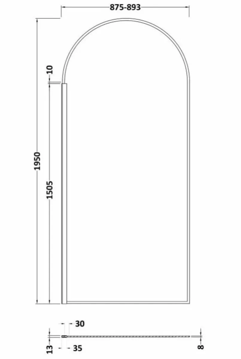 900mm Arched Wetroom Screen - Matt Black - Image 2