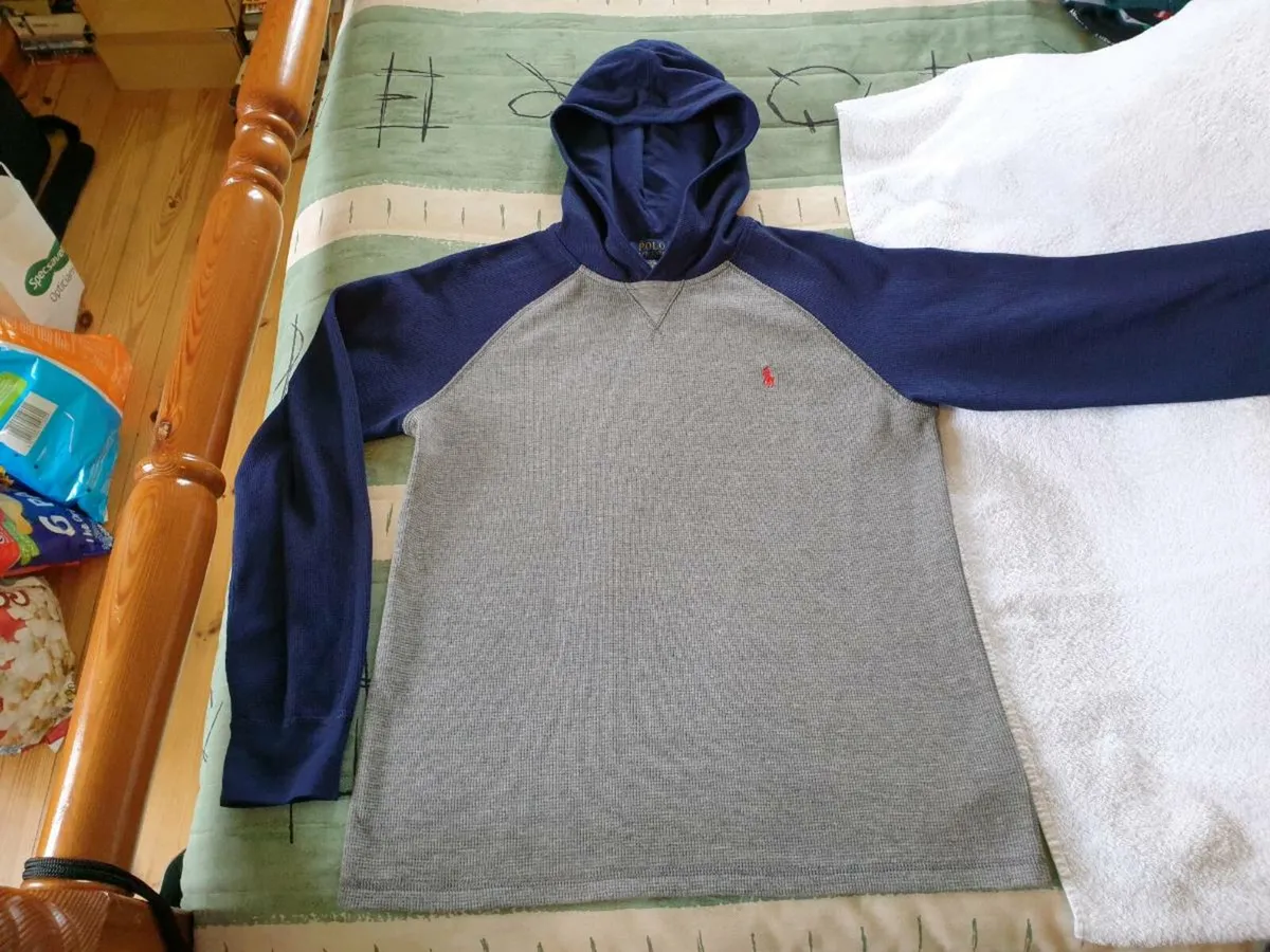 Ralph Lauren Boys Sweatshirt Gray Hoodie Navy - Image 1