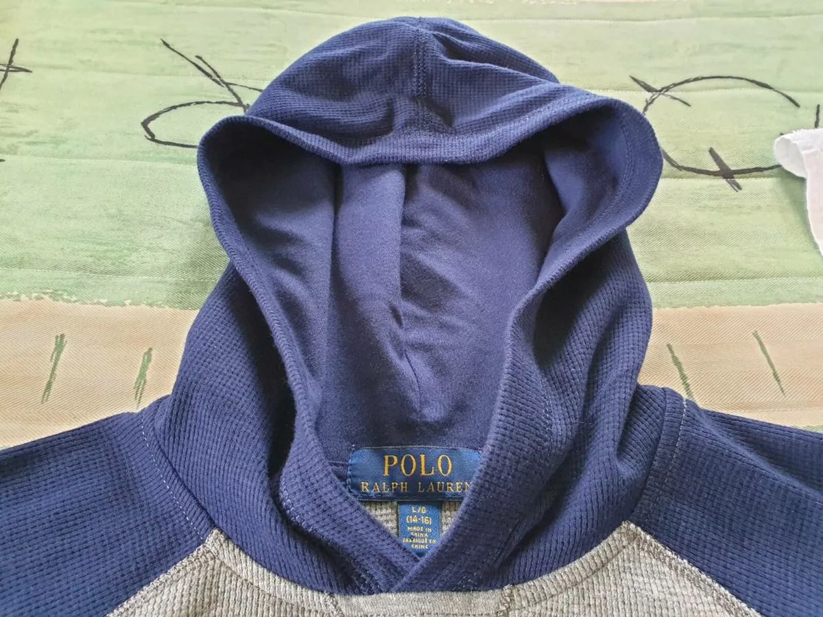 Ralph Lauren Boys Sweatshirt Gray Hoodie Navy - Image 3
