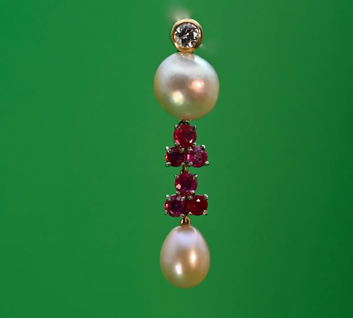 Vintage Pearl, Ruby & Diamond Earrings - 18ct - Image 3