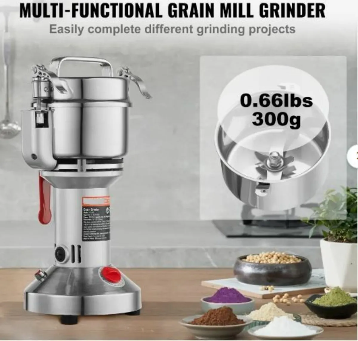 300g Electric Grain Mill Grinder, High Speed 1500W - Image 2