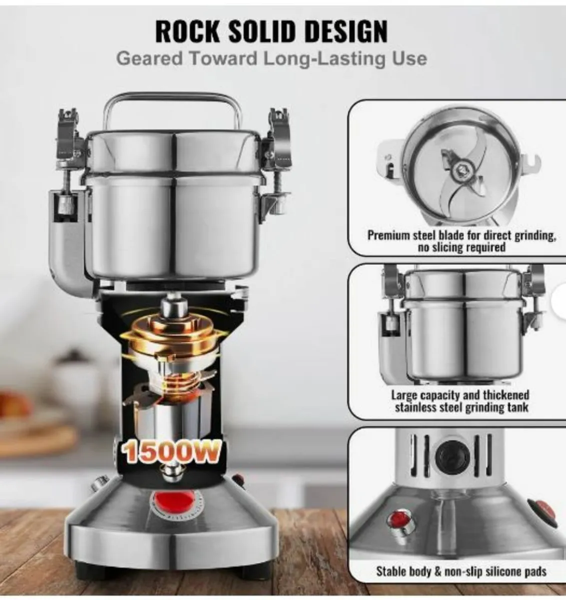 300g Electric Grain Mill Grinder, High Speed 1500W - Image 3