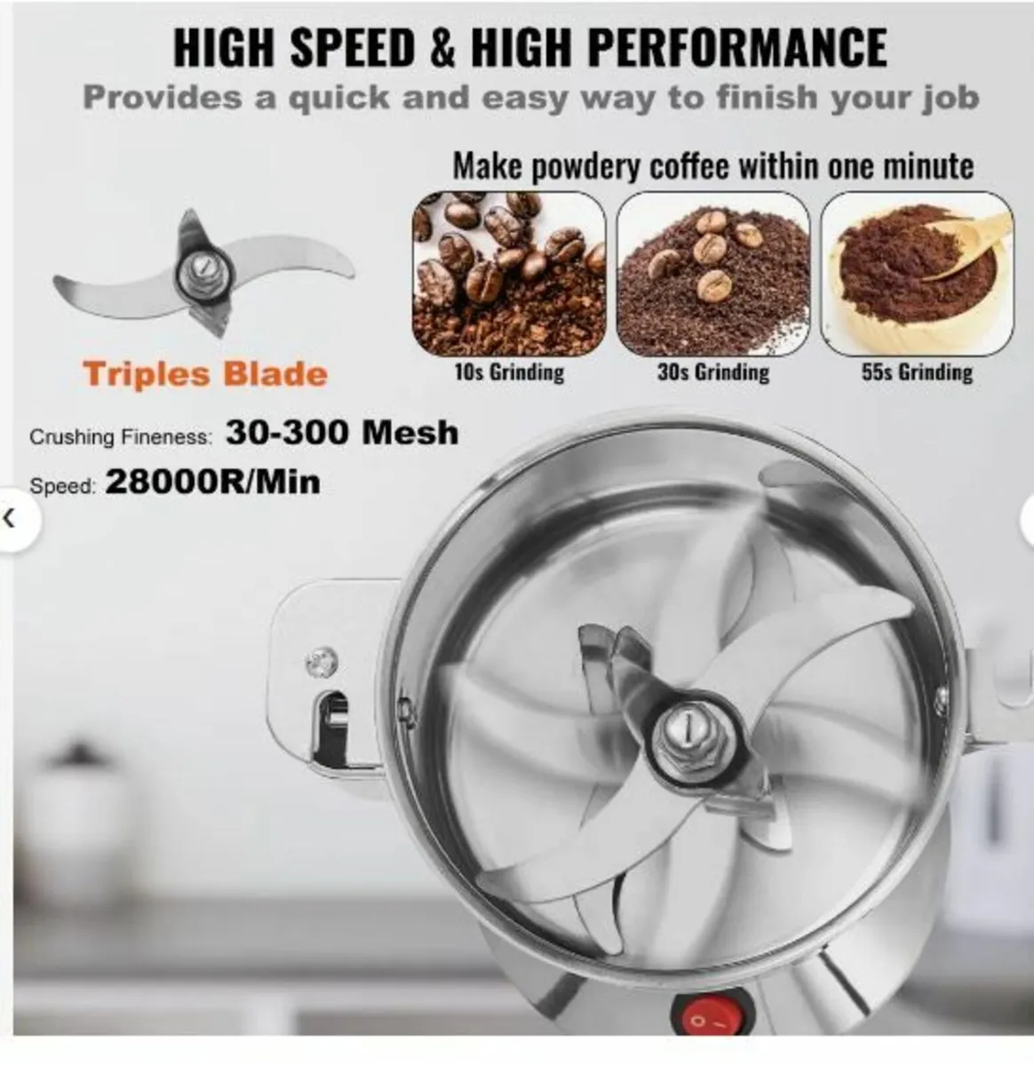 300g Electric Grain Mill Grinder, High Speed 1500W - Image 4