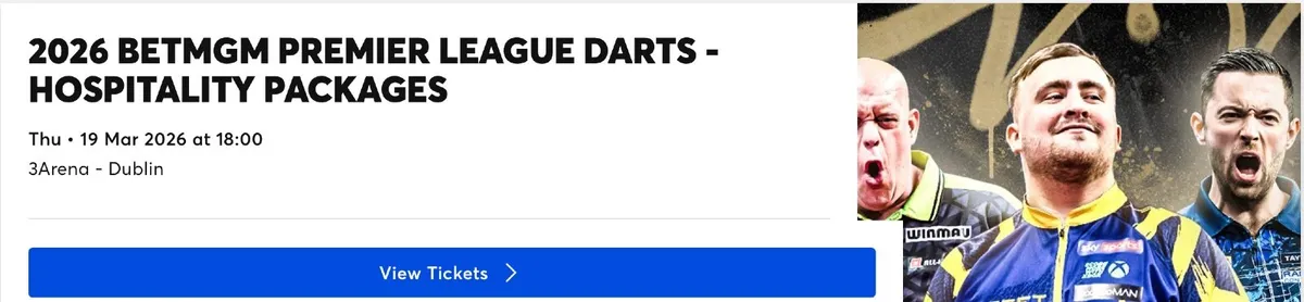 2 Prem. League Darts Hospitality Tickets - Dublin