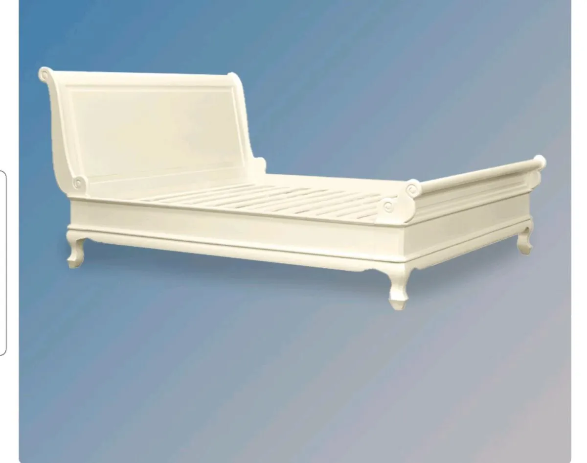 Double cream wood sleigh bed frame - Image 2