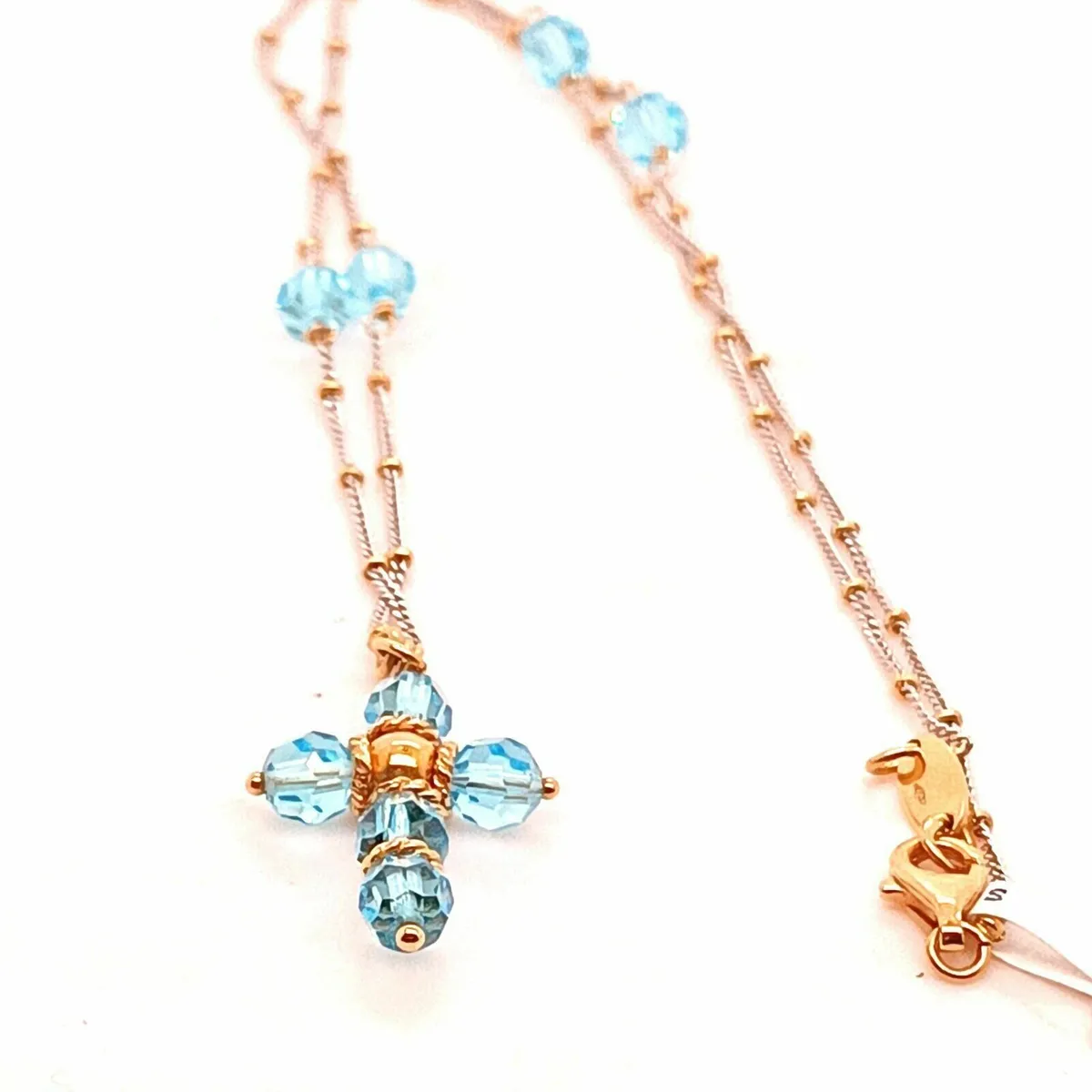 18k Yellow & White Gold Rosary with Blue Crystals - Image 1