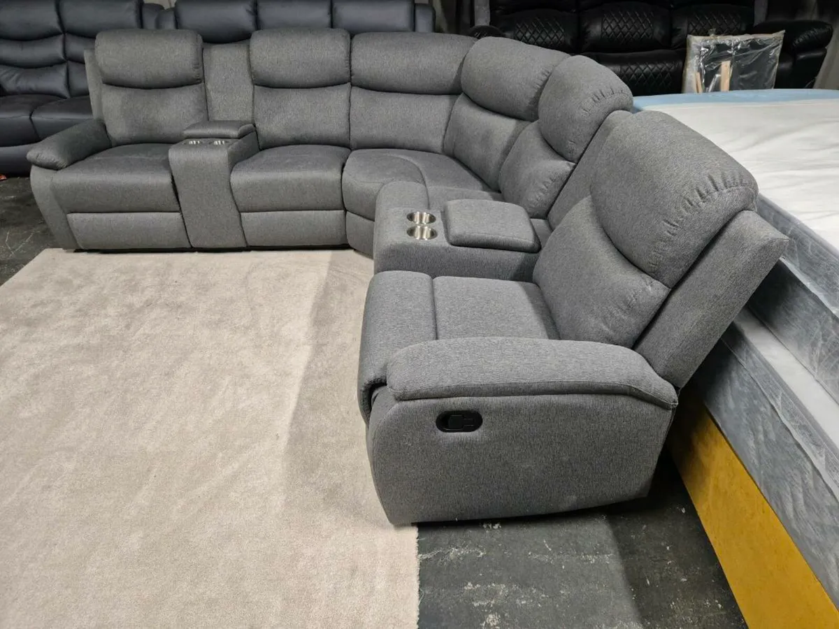 New Grey Fabric Corner Recliner Sofa - Image 2