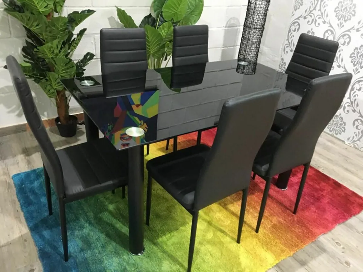 ✨  Black Glass Dining Set Seats 6 | Nov–Dec Offer! - Image 1