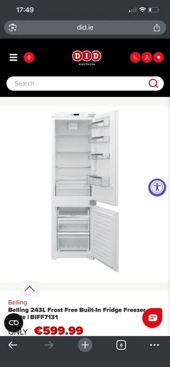 Belling 243L Frost Free Built-In Fridge Freezer - White - Image 1