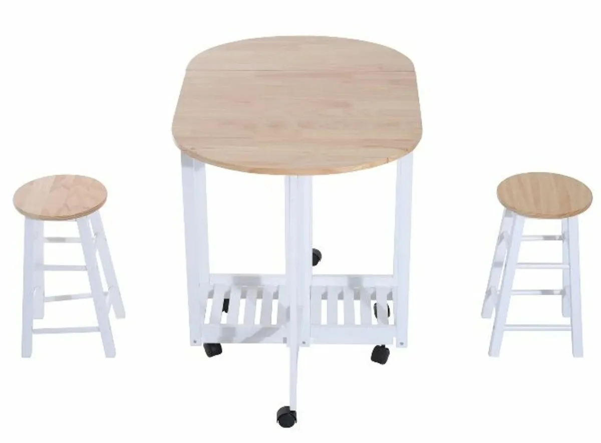 Wood Dining Foldable Table Set 3pc with Stools - Image 2