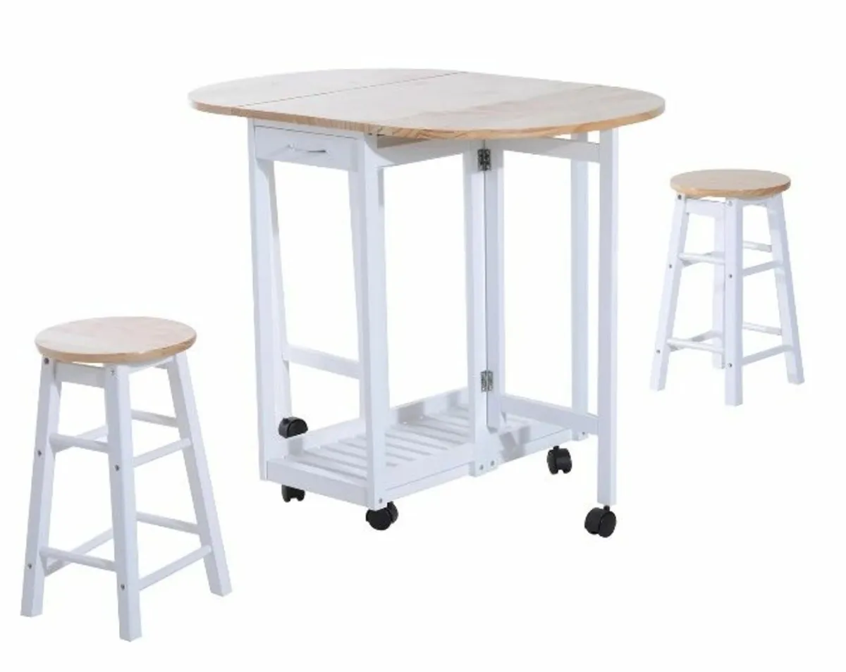 Wood Dining Foldable Table Set 3pc with Stools - Image 3