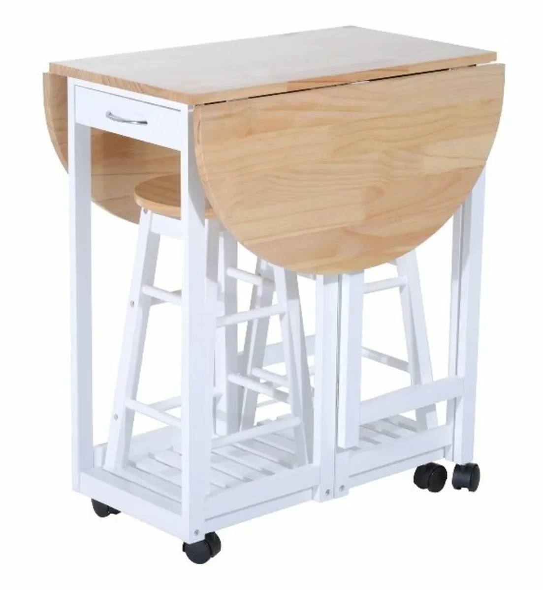 Wood Dining Foldable Table Set 3pc with Stools - Image 4