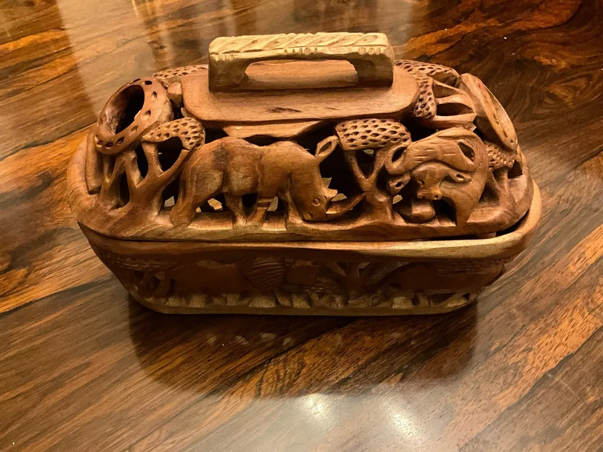 Rare Vintage Wood Zimbabwe Carved Bread Basket - Image 1