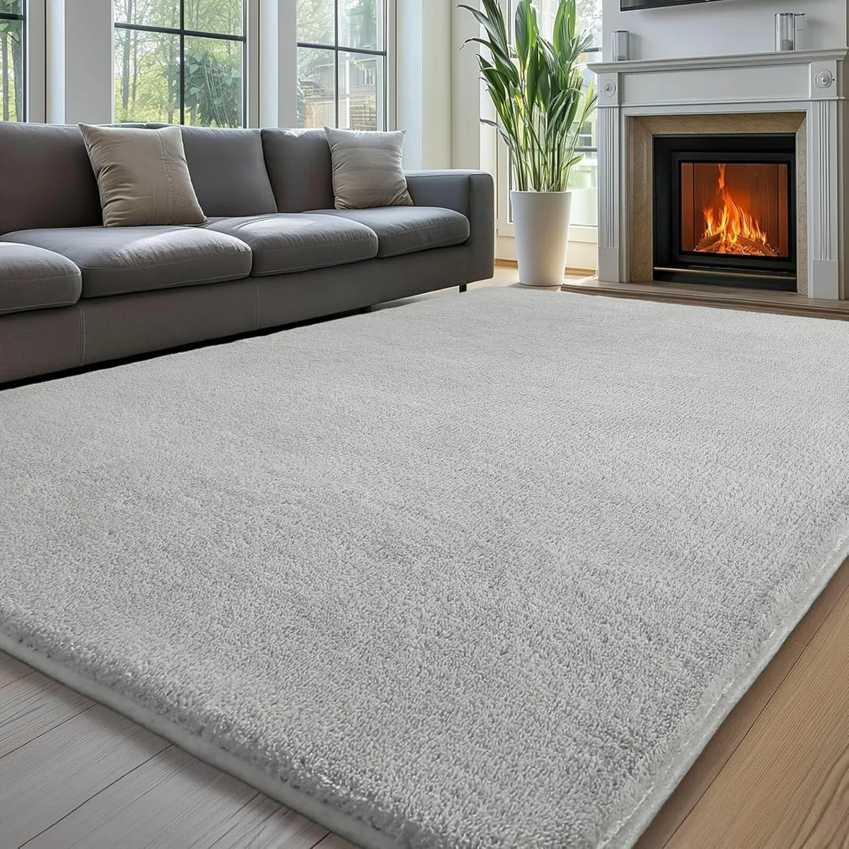 Carpet Living Room Large 200x290 Grey Fluffy Rug - Image 4