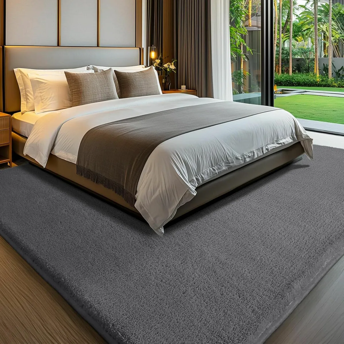 Carpet Living Room Large 160x230 Grey Fluffy Rug - Image 1