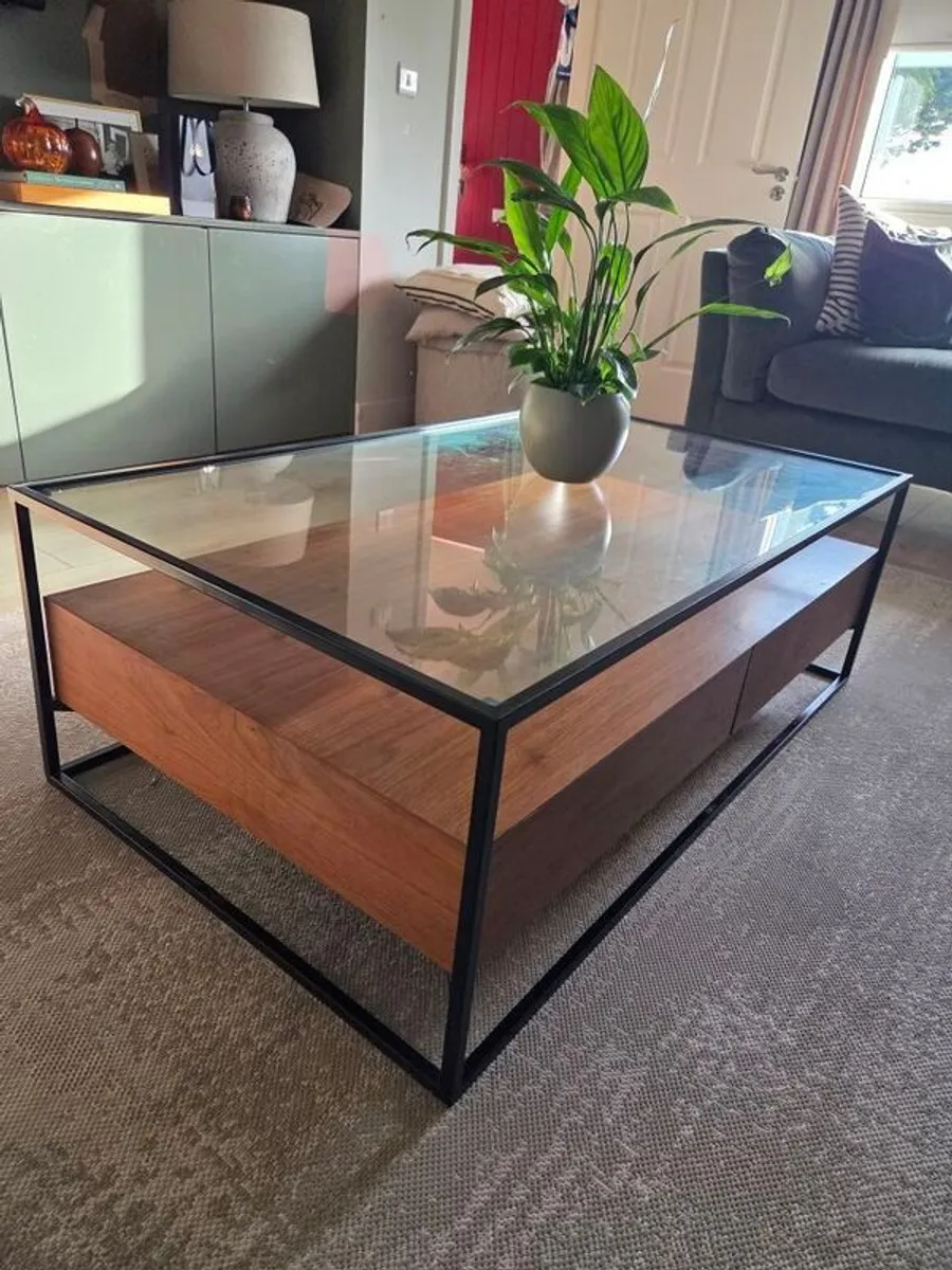 Coffee Table walnut and glass - Image 2