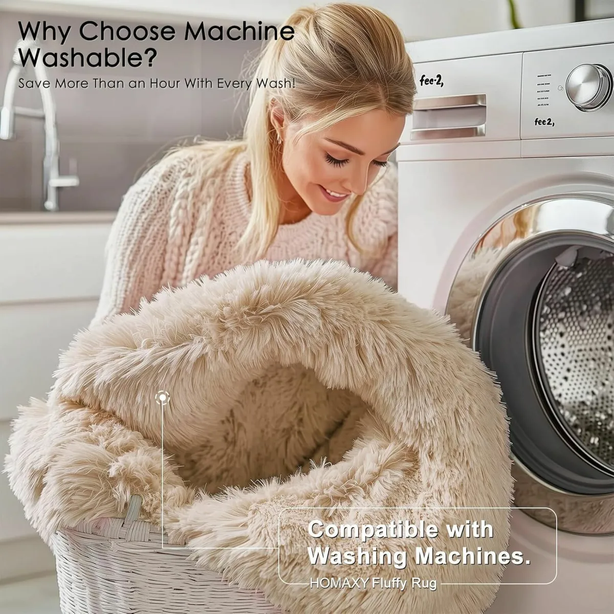 Fluffy Shaggy Rugs Soft Thick Beige, Round 120 cm - Image 3