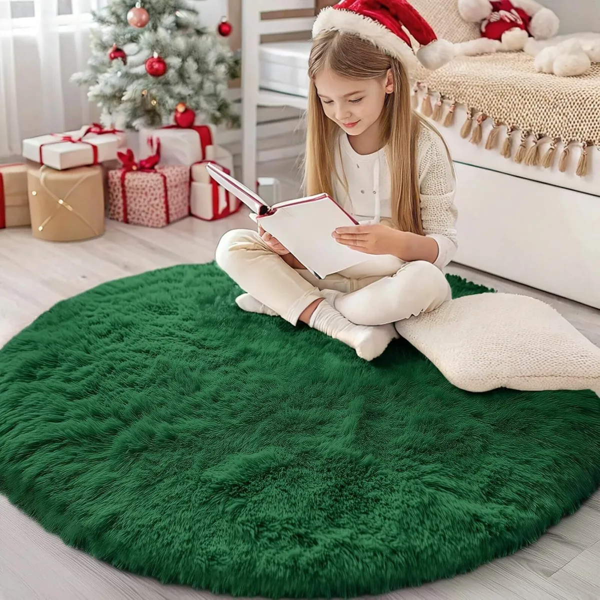 Fluffy Shaggy Rugs Soft Thick Green, Round 120 cm - Image 1