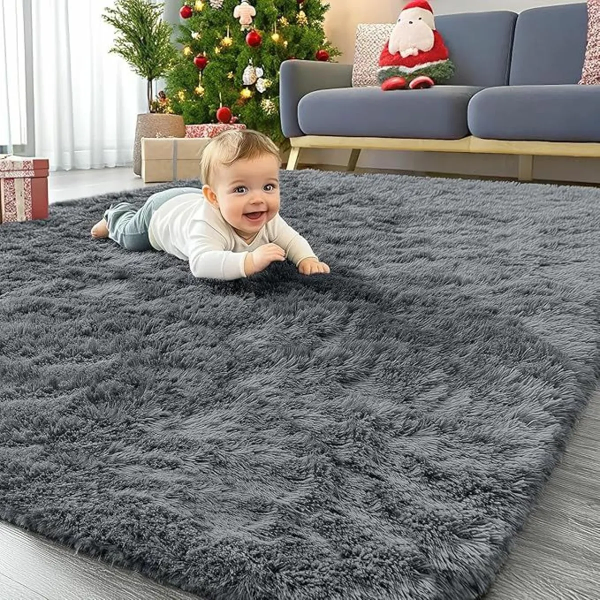 Fluffy Shaggy Rugs Living Room Grey, 120x160 cm - Image 1