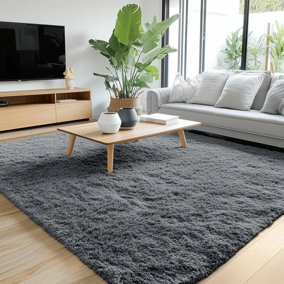 Fluffy Shaggy Rugs Living Room Grey, 120x160 cm - Image 2
