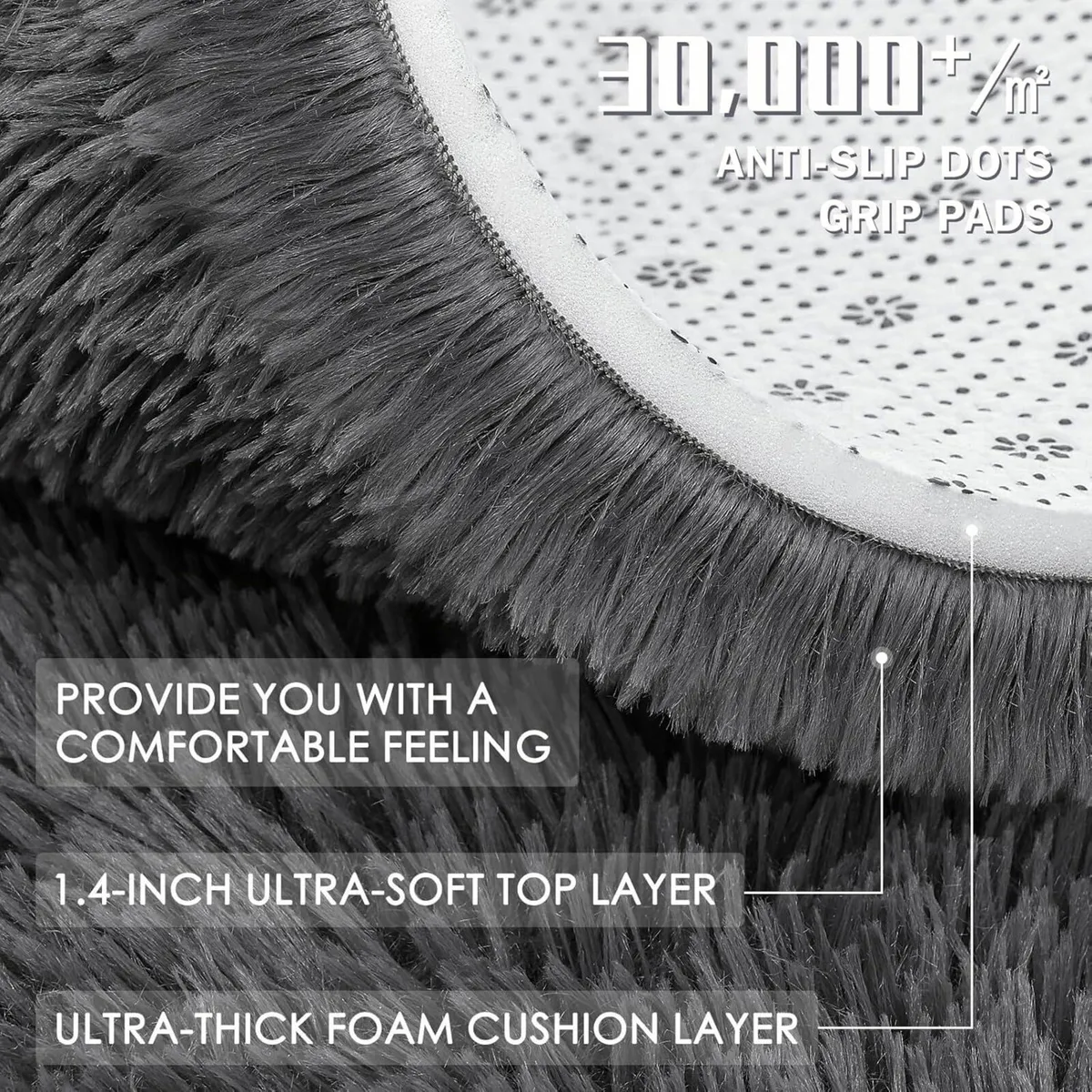 Fluffy Shaggy Rugs Living Room Grey, 120x160 cm - Image 4