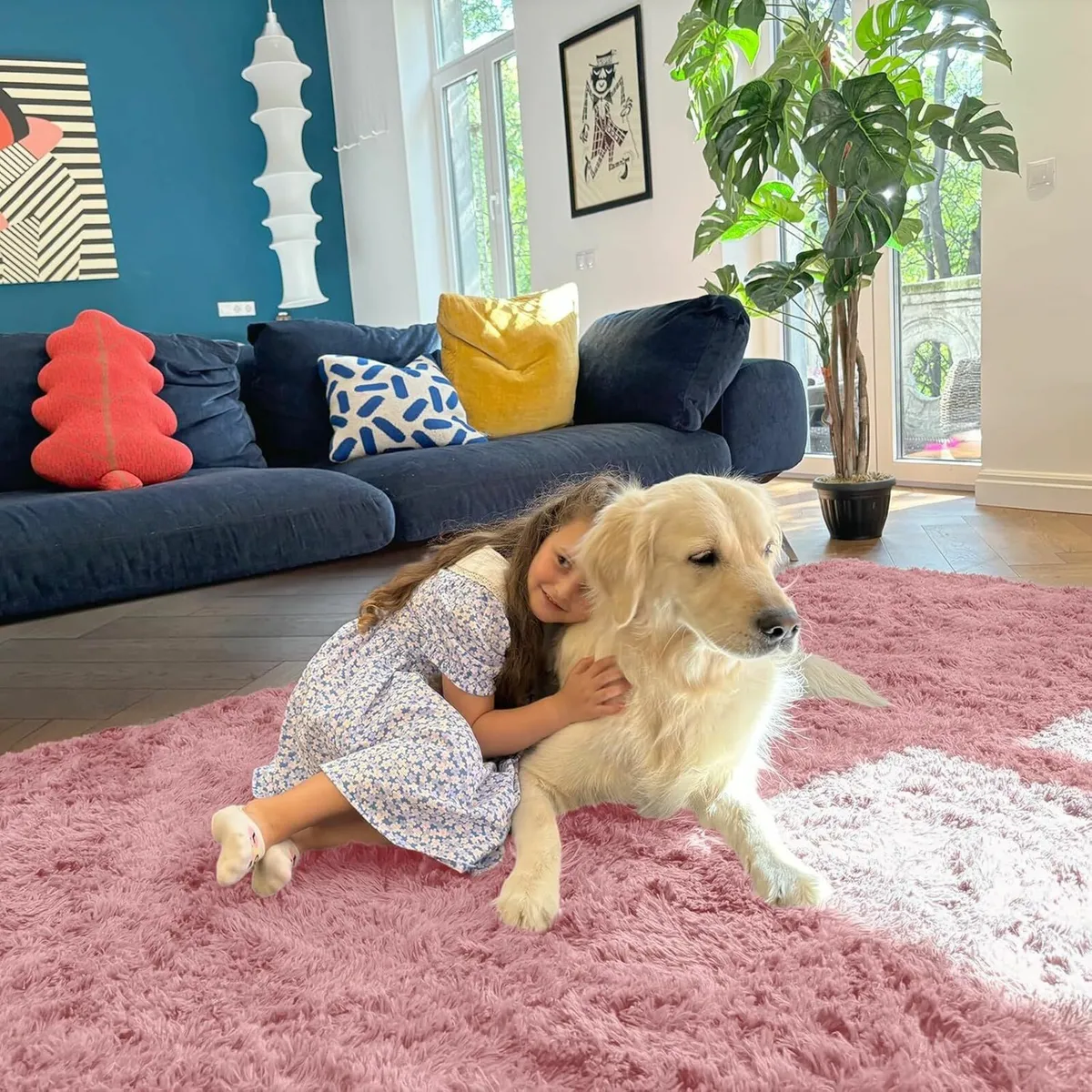 Fluffy Rugs Living Room Pink, 240 x 340 cm - Image 4