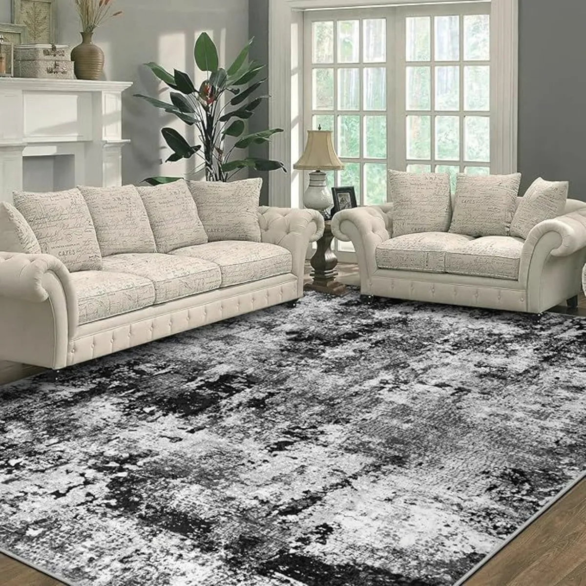 Black Abstract Area Rug 160x230cm Living Room - Image 1