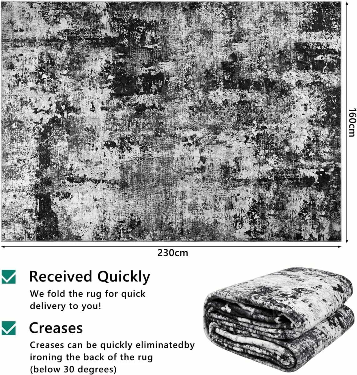 Black Abstract Area Rug 160x230cm Living Room - Image 2