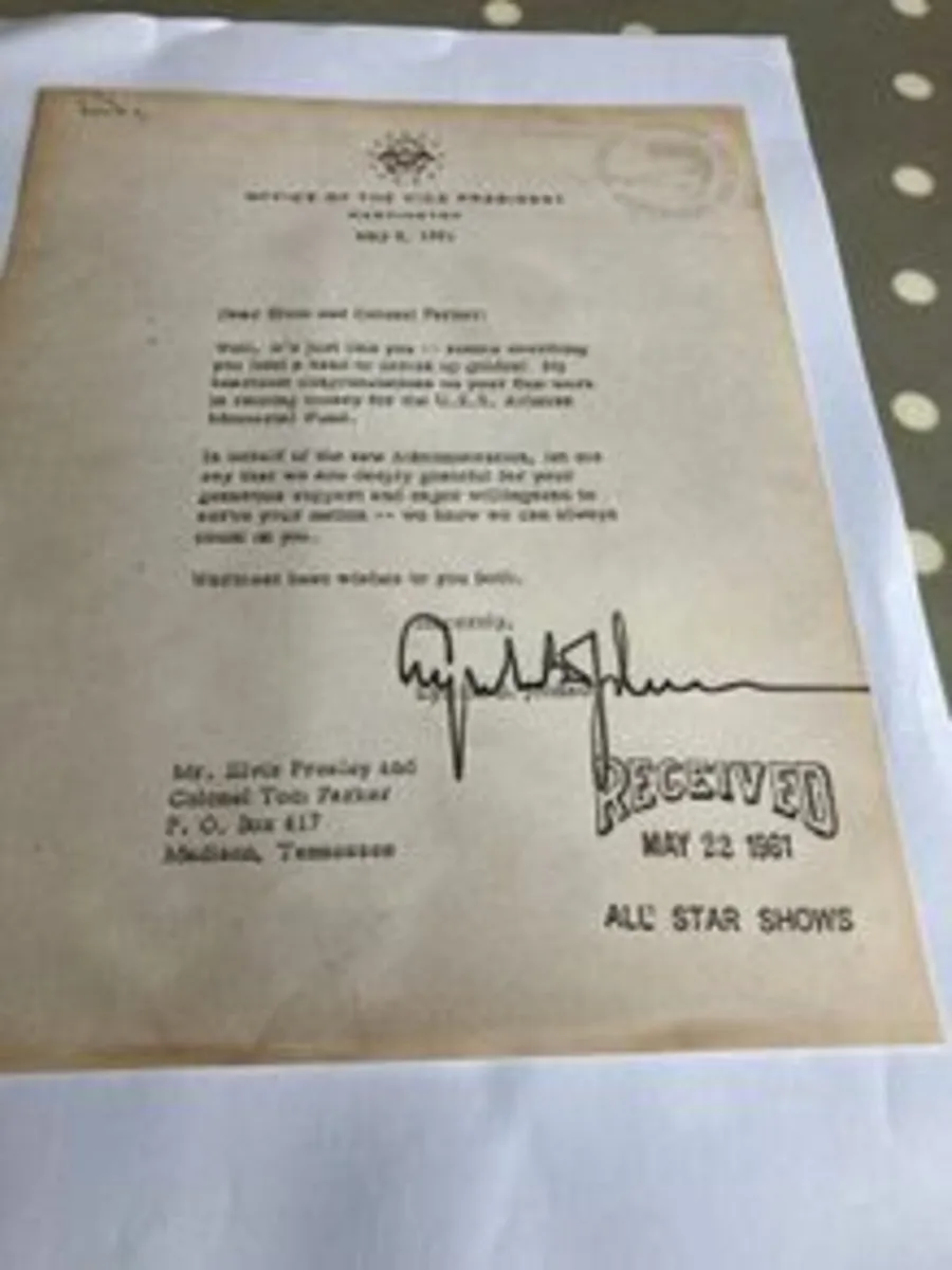 Elvis Memorabilia - Letter from Vice President USA