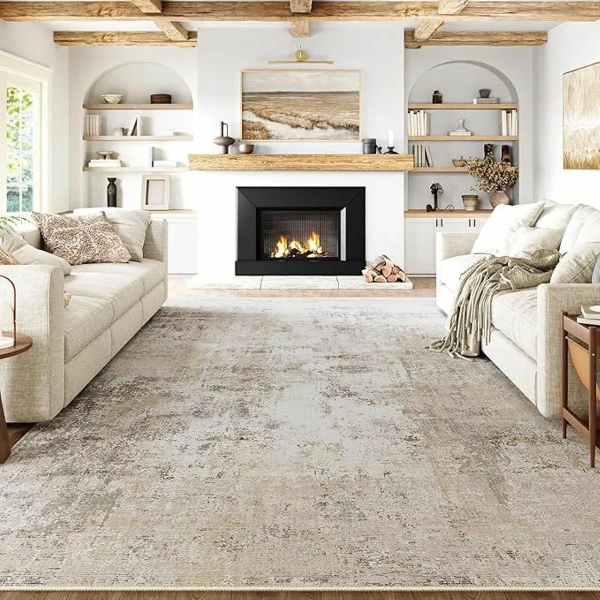 Washable Rugs Living Room Rug 240x300cm Beige - Image 1