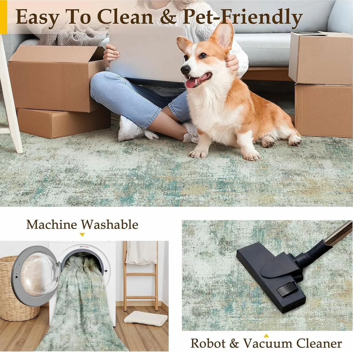 Modern Living Room Rug 150x210cm Blue Yellow - Image 4