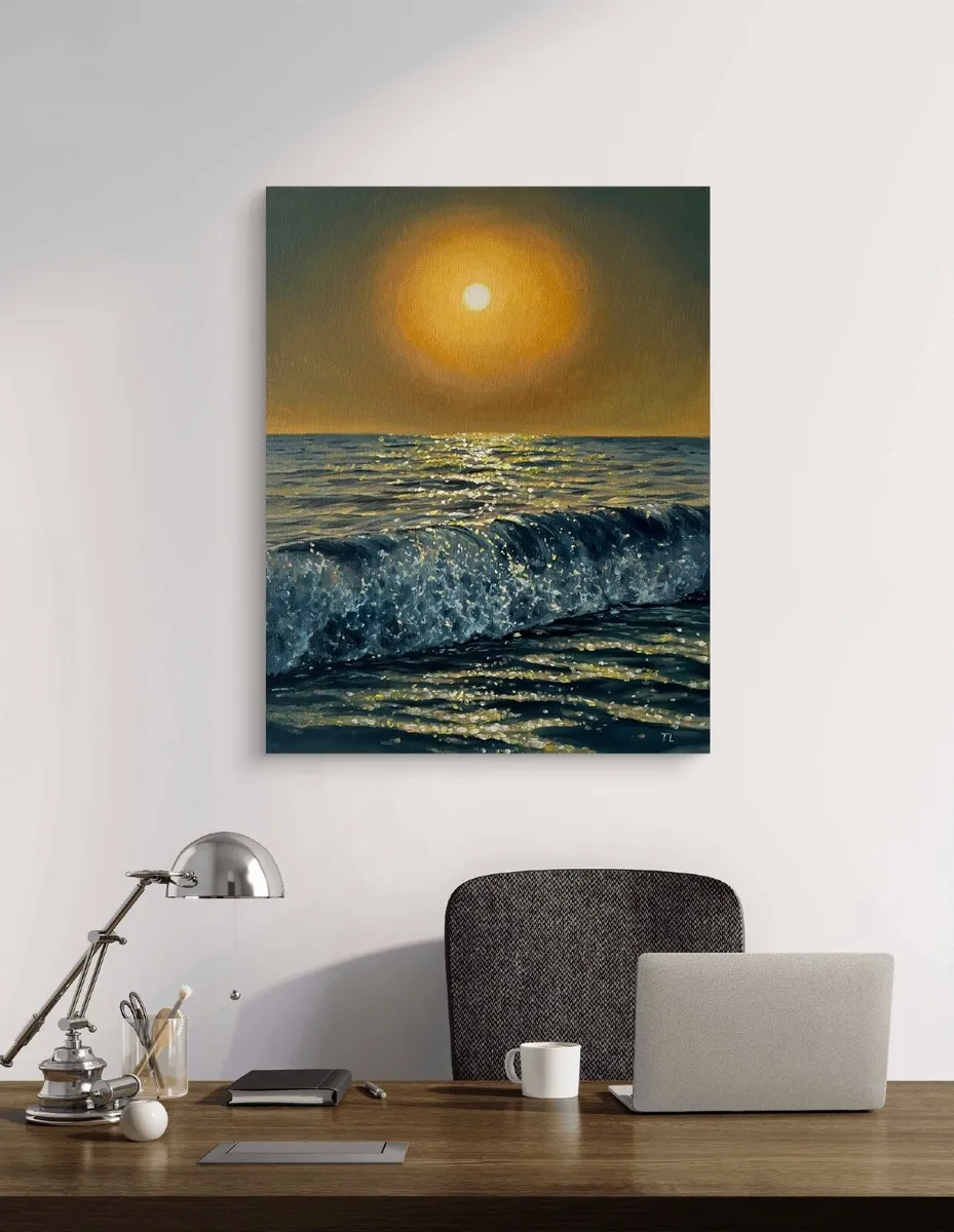 ORIGINAL OIL PAINTING on Canvas, Seascape Wall Art - Image 2