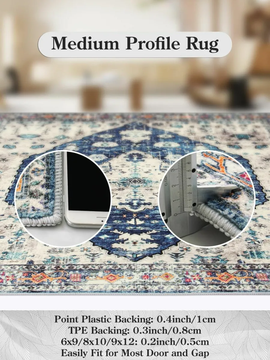 Boho Area Rug 60x130cm, Soft Vintage Indoor Blue - Image 4