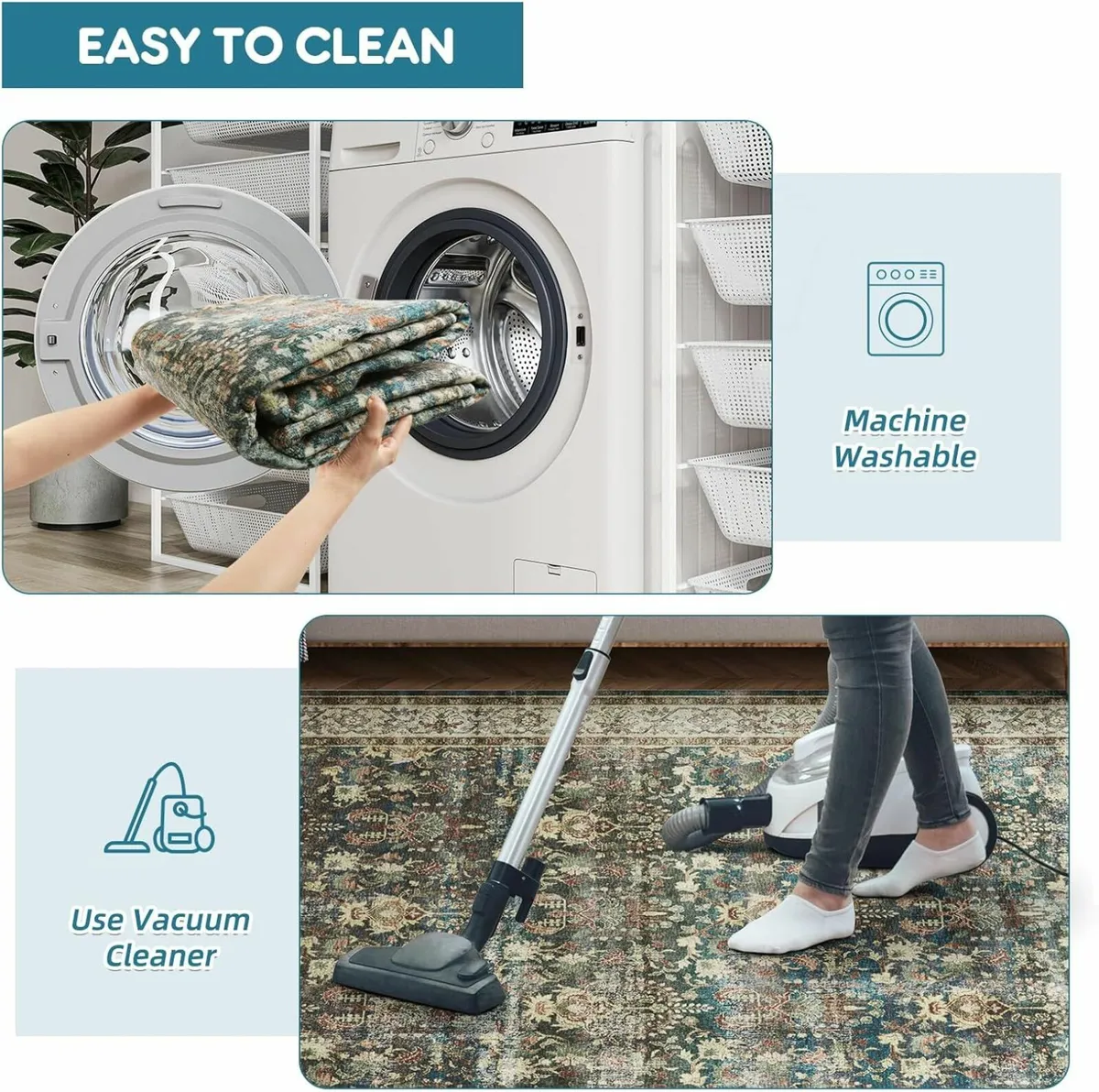 Living Room Rug Large 160x230cm, Green Vintage - Image 3