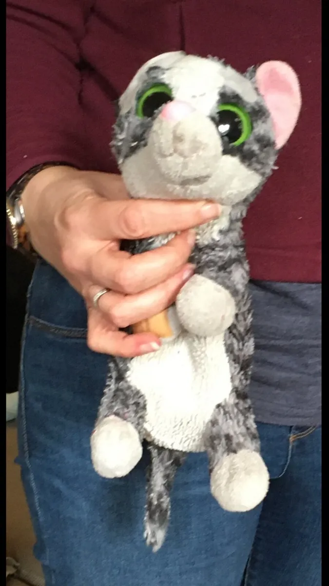 Grey and white stuffed toy cat pencil case - Image 2